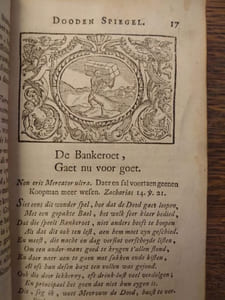 Den algemeynen Dooden Spiegel oft de Kapelle der Dooden, Waer in alle Menschen sich al lacchende of al weenende konnen beschouwen, verciert Met aerdige Historien, Sin-ryke Gedichten, ende Seden-leerende Beeld-schersten. Tweeden Druk.