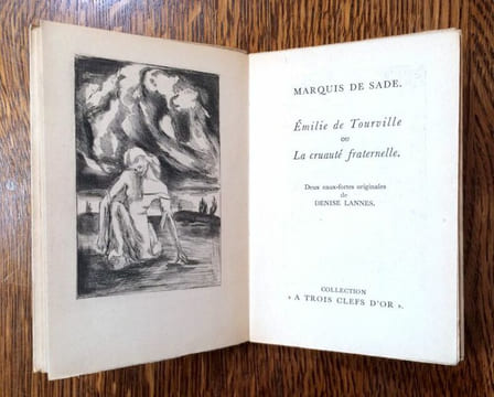 Emilie de Tourville ou La Cruauté fraternelle. Deux eaux-fortes originales de Denise Lannes.. SADE Donatien Alphonse François, Marquis de.