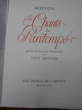 Les chants du printemps. Ornés de burins originaux de Tavy Notton. . BUFFON.