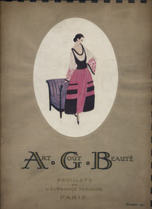 Feuillets de l'élégance féminine publiant mensuellement les plus beaux modèles des grands couturiers dans le coloris exact de leur création ainsi que tous les tissus en vogue. Numéro enluminé et publié sous la direction de H. Rouit.
