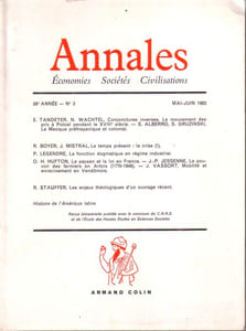 Annales. Economies-sociétés-civilisations. Revue bimestrielle 38e année N° 3. Plusieurs articles sur l'Amérique latine.