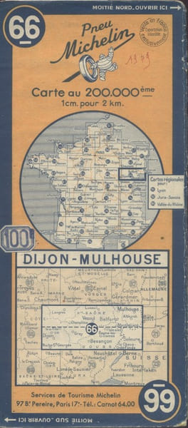 Ancienne Carte Michelin N&deg; 66 : Dijon - Mulhouse. Carte au 200.000e.. CARTE MICHELIN 