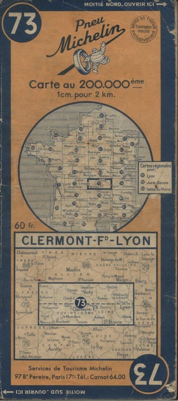 Ancienne Carte Michelin N° 73 : Clermont-Ferrand - Lyon. Carte au 200.000e.. CARTE MICHELIN 
