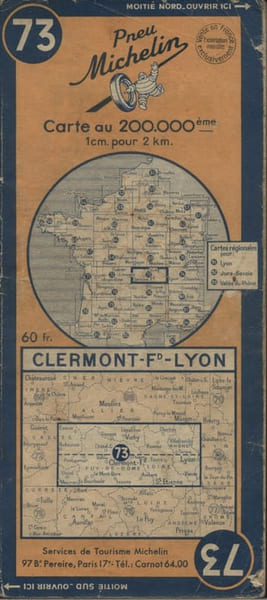 Ancienne Carte Michelin N&deg; 73 : Clermont-Ferrand - Lyon. Carte au 200.000e.. CARTE MICHELIN 