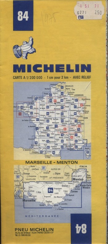 Carte Michelin : Marseille - Menton. Carte au 200.000e.. CARTE MICHELIN 