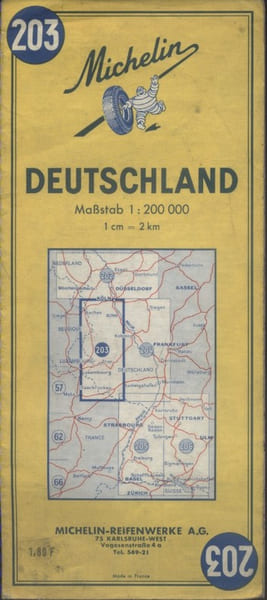 Carte Michelin N&deg; 203. Deutschland. (Bonn-Saarbr&uuml;cken). Carte au 200.000e.. CARTE MICHELIN 