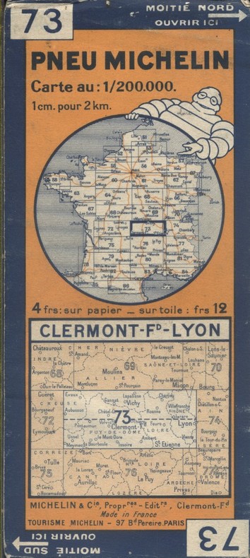 Ancienne Carte Michelin N° 73 : Clermont-Ferrand - Lyon. Carte au 200.000e.. CARTE MICHELIN 