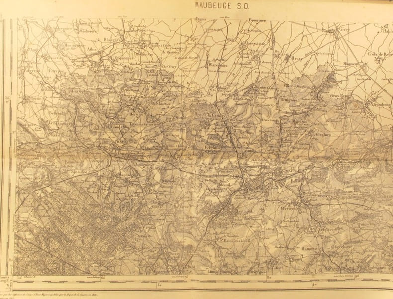 Maubeuge S.O. et S.E. Carte N&deg; 9. Carte d'&eacute;tat major. Relev&eacute;s de 1832.. MAUBEUGE - CARTE 