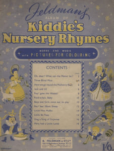 Feldman's album of kiddie's nursery rhymes. Words and music with pictures for colouring.