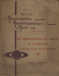Le tremblement de terre du 11 juin 1938 dans le nord de la France. Extrait du bulletin de l'association astronomique du Nord (N° 4).