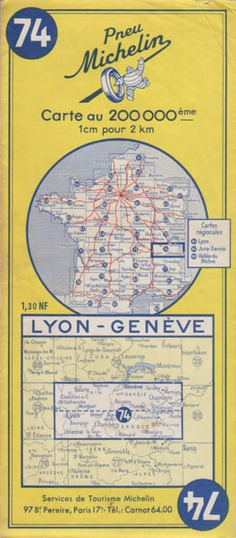 Ancienne Carte Michelin N&deg; 74 : Lyon - Gen&egrave;ve. Carte au 200.000e.. CARTE MICHELIN 