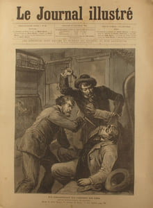 Le Journal illustré. Gravure à la Une : Un assassinat en chemin de fer. Gravure intérieure double page : Le fils de Porthos au théâtre de l'Ambigu.