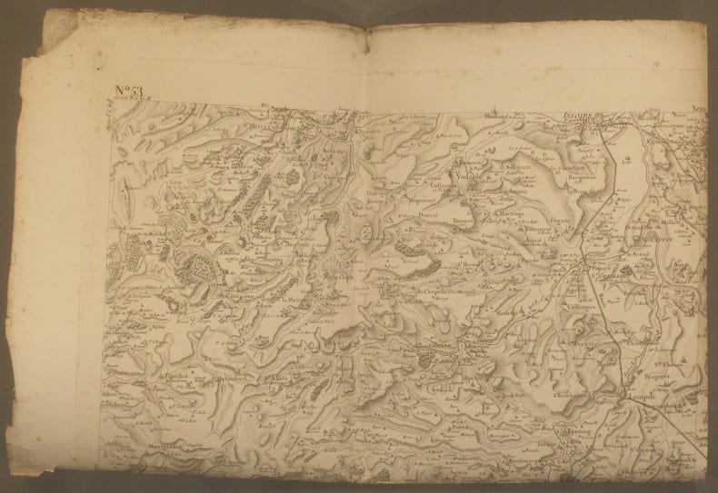 Carte de Cassini N&deg; 53 : R&eacute;gion d'Issoire - Brioude - Massiac - Murat… Carte en taille douce, tirage XIXe si&egrave;cle.. CARTE DE CASSINI 