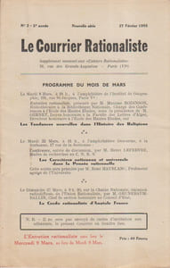 Le Courrier rationaliste 2e année N° 2. Supplément mensuel aux cahiers rationalistes.