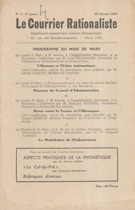 Le Courrier rationaliste 3e année N° 2. Supplément mensuel aux cahiers rationalistes.