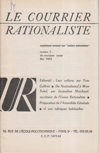 Le Courrier rationaliste 19e année N° 5. Supplément mensuel aux cahiers rationalistes.