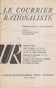 Le Courrier rationaliste 22e année N° 3. Supplément mensuel aux cahiers rationalistes.