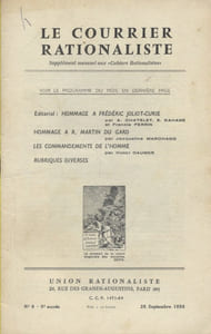 Le Courrier rationaliste 5e année N° 9. Supplément mensuel aux cahiers rationalistes.
