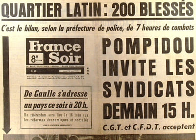 France soir. 25 mai 1968. 8e édition ***. Pompidou invite les syndicats demain 15 h.