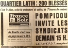 France soir. 25 mai 1968. 8e édition ***. Pompidou invite les syndicats demain 15 h.. FRANCE-SOIR 25 mai 1968 