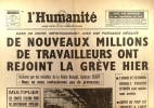 L'Humanité. 21 mai 1968. De nouveaux millions de travailleurs ont rejoint la grève hier.. L'HUMANITE 