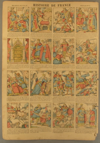 Histoire de France. Imagerie Nouvelle. Feuille N&deg; 3. De Dagobert &agrave; Chidebert III.. HISTOIRE DE FRANCE 