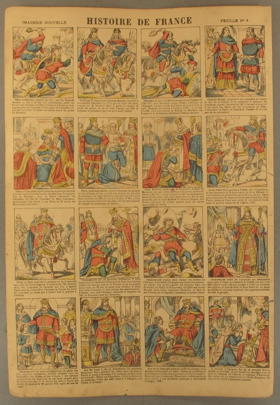 Histoire de France. Imagerie Nouvelle. Feuille N° 4. De Charles Martel à Charles le Chauve.. HISTOIRE DE FRANCE 