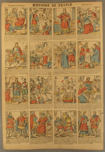 Histoire de France. Imagerie Nouvelle. Feuille N&deg; 7. De Saint Louis &agrave; Du Guesclin.. HISTOIRE DE FRANCE 
