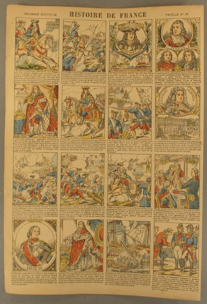 Histoire de France. Imagerie Nouvelle. Feuille N&deg; 12. De Louis XIV &agrave; La Fayette.. HISTOIRE DE FRANCE 