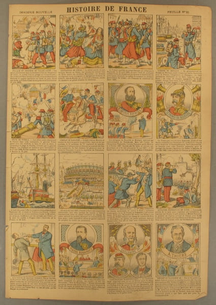 Histoire de France. Imagerie Nouvelle. Feuille N&deg; 21. De l'incendie du Palais d'&eacute;t&eacute; au d&eacute;part de Napol&eacute;on III.. HISTOIRE DE FRANCE 