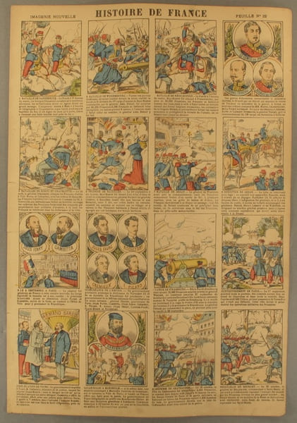 Histoire de France. Imagerie Nouvelle. Feuille N&deg; 22. De la bataille de Sarrebruck &agrave; celle du Bourget.. HISTOIRE DE FRANCE 