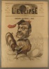 L'éclipse N° 43. Portrait charge d'August Villemot, journaliste au Figaro. Couverture illustrée en couleurs par André Gill.. L'ECLIPSE 