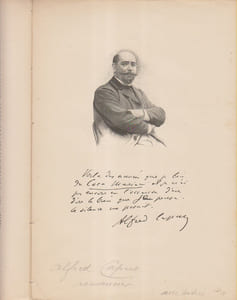 Alfred Capus. Extrait de l'album Mariani. Figures contemporaines. Notice biographique de deux pages. Un portrait et un fac-similé d'autographe vantant les mérites du vin de coca Mariani.
