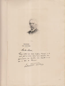 Edouard Lockroy. Extrait de l'album Mariani. Figures contemporaines. Notice biographique de deux pages. Un portrait et un fac-similé d'autographe vantant les mérites du vin de coca Mariani.