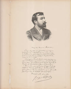 Georges d'Esparbès. Extrait de l'album Mariani. Figures contemporaines. Notice biographique de deux pages. Un portrait et un fac-similé d'autographe vantant les mérites du vin de coca Mariani.
