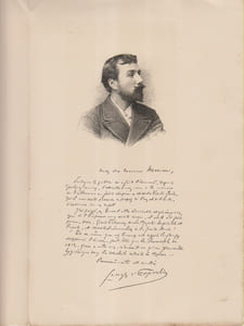 Georges d'Esparbès. Extrait de l'album Mariani. Figures contemporaines. Notice biographique de deux pages. Un portrait et un fac-similé d'autographe vantant les mérites du vin de coca Mariani.