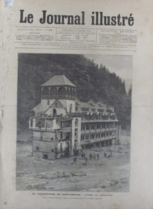 Le Journal illustré. Gravure à la Une : La catastrophe de Saint-Gervais. Gravure intérieure double page : Sauvetage du ballon "Le Jupiter".