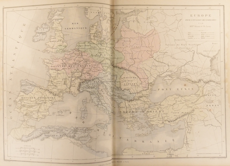 Carte de l'Europe pour l’invasion des Barbares au Ve siècle, avec l’indication de la marche des peuples. Carte extraite de l'Atlas universel et ...