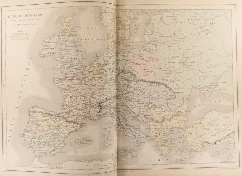 Carte de l'Europe f&eacute;odale pendant les XIe et XIIe si&egrave;cles. Carte extraite de l'Atlas universel et classique de g&eacute;ographie ancienne, romaine, du moyen ...