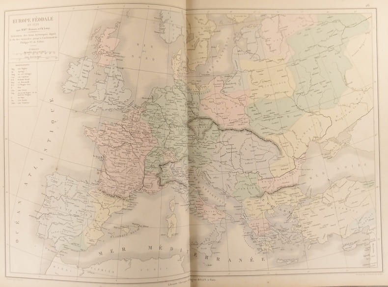 Carte de l'Europe f&eacute;odale en 1328 (&agrave; l'av&eacute;nement de Philippe VI de Valois). Carte extraite de l'Atlas universel et classique de g&eacute;ographie ancienne, ...