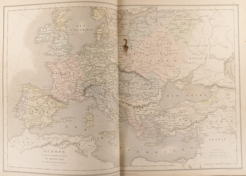 Carte de l'Europe pendant la derni&egrave;re p&eacute;riode du moyen &acirc;ge. Carte extraite de l'Atlas universel et classique de g&eacute;ographie ancienne, romaine, du moyen ...
