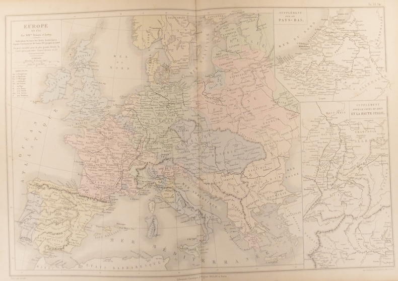 Cartes : Europe en 1715 (pour le règne de Louis XIV). — Supplément pour les Pays-Bas. — Supplément pour le cours du Rhin et la Haute Italie. Carte ...
