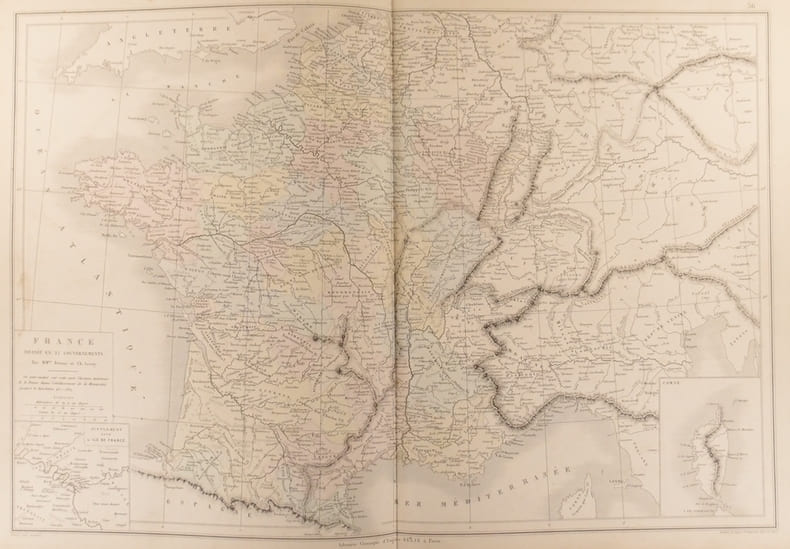 Carte de la France divis&eacute;e en 32 gouvernements. Carte extraite de l'Atlas universel et classique de g&eacute;ographie ancienne, romaine, du moyen &acirc;ge, ...