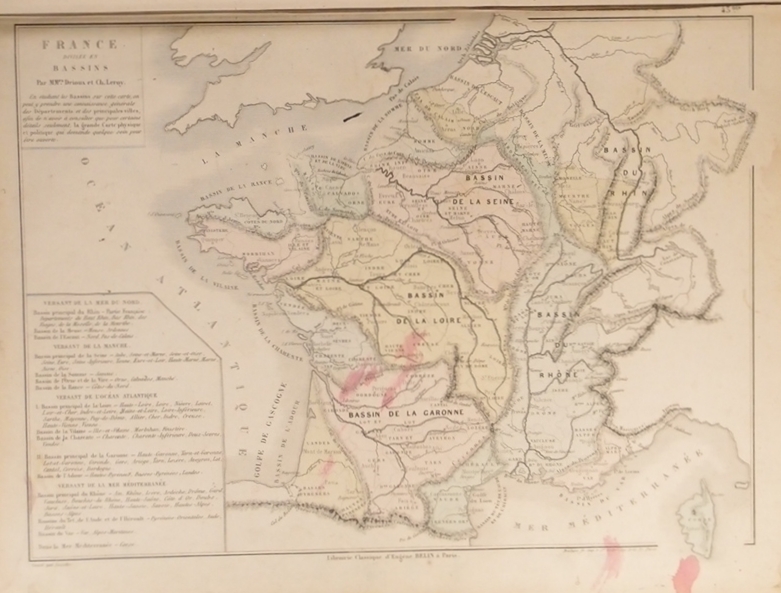 Carte de la France divisée en bassins. Carte extraite de l'Atlas universel et classique de géographie ancienne, romaine, du moyen âge, moderne et ...
