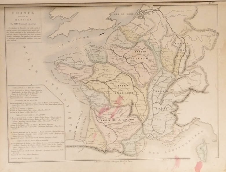Carte de la France divis&eacute;e en bassins. Carte extraite de l'Atlas universel et classique de g&eacute;ographie ancienne, romaine, du moyen &acirc;ge, moderne et ...