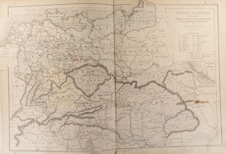 Carte de l'Europe centrale, renfermant l’empire d’Autriche, le royaume de Prusse et la conf&eacute;d&eacute;ration germanique. Carte extraite de l'Atlas universel ...
