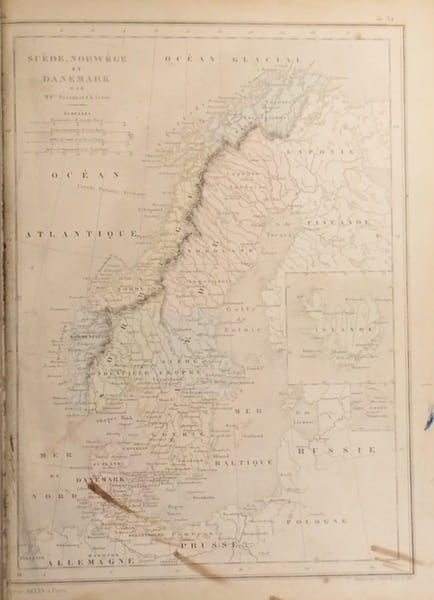 Carte de la Su&egrave;de - Norw&egrave;ge et Danemark. Carte extraite de l'Atlas universel et classique de g&eacute;ographie ancienne, romaine, du moyen &acirc;ge, moderne et ...