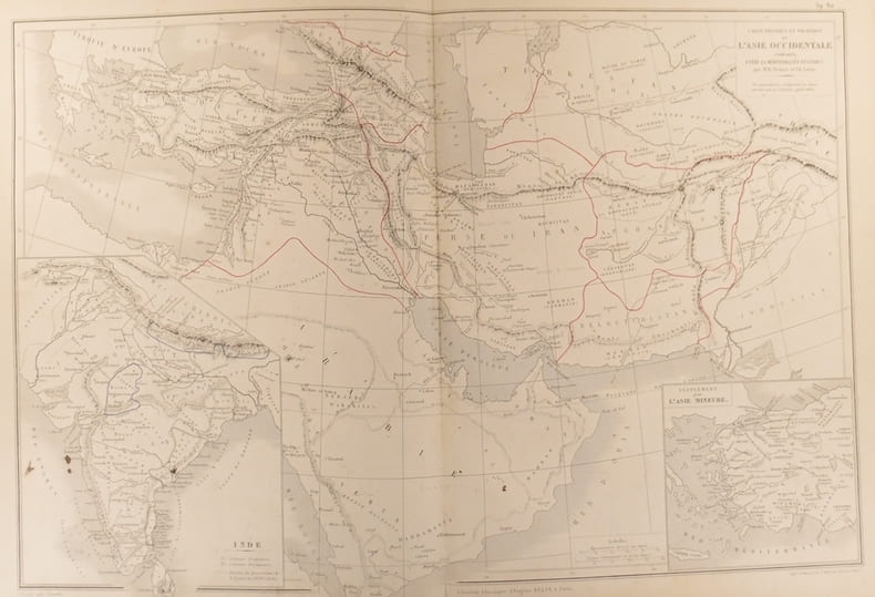 Carte physique et politique de l’Asie occidentale compar&eacute;e entre la M&eacute;diterran&eacute;e et l'Indus. — Inde. — Asie Mineure. Carte extraite de l'atlas ...