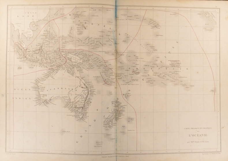 Carte physique et politique de l’Oc&eacute;anie. Carte extraite de l'Atlas universel et classique de g&eacute;ographie ancienne, romaine, du moyen &acirc;ge, moderne et ...