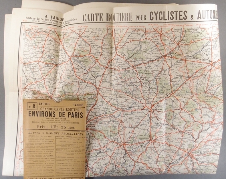 Grande carte routière. Environs de Paris, section Sud-Ouest, dans un rayon de 250 km. Nouvelle carte de France à l'usage des cyclistes et ...
